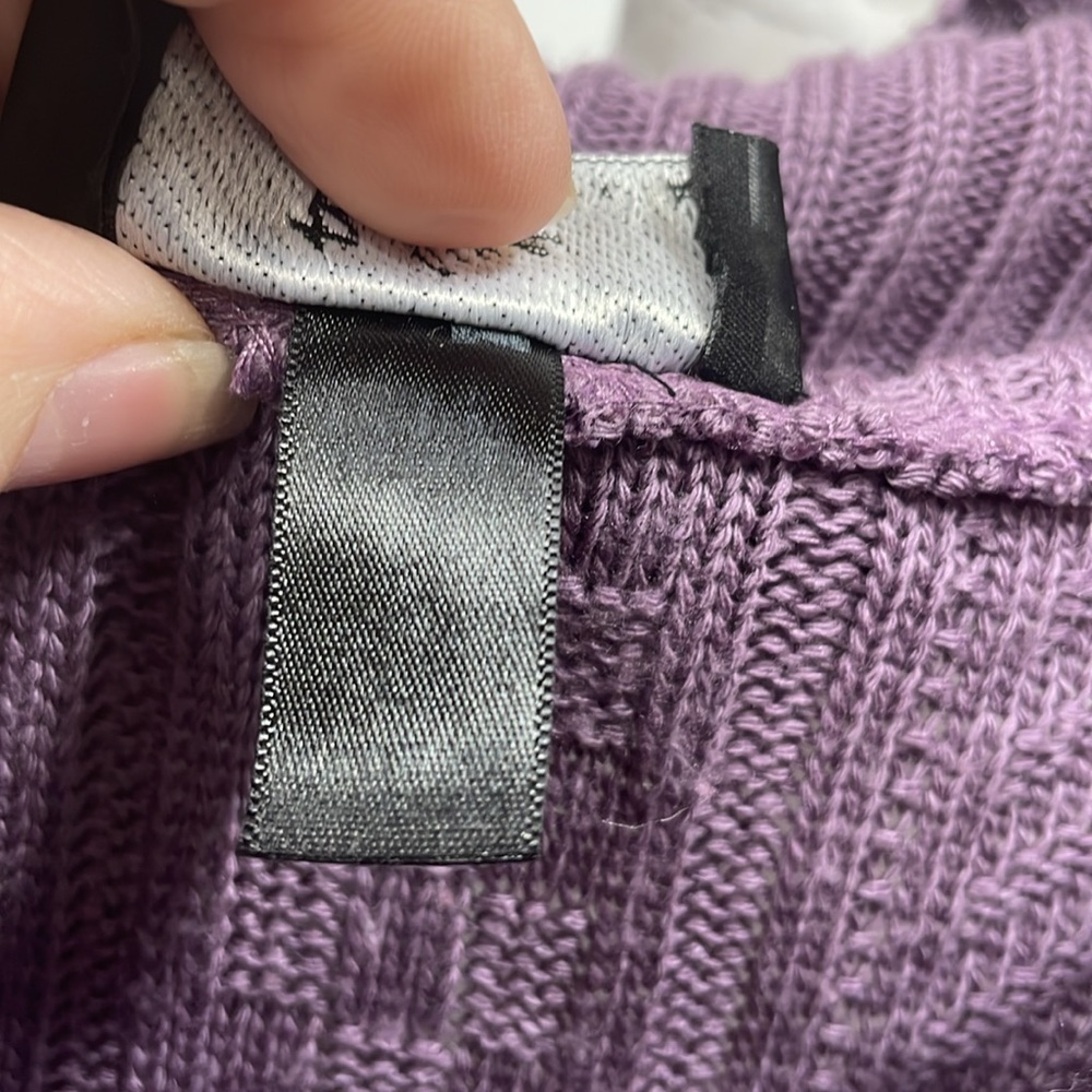 Byline Byer California purple cable knit short sleeve cowl neck sweater L - Picture 3 of 6